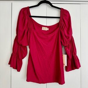 Nation LTD Fuchsia Gathered Sleeve Blouse Hillary Romance Tee